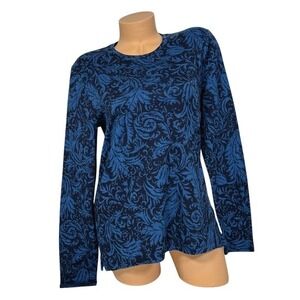 Lauren Ralph Lauren Women's Navy Blue Paisley Long Sleeve Cotton Top XL NEW